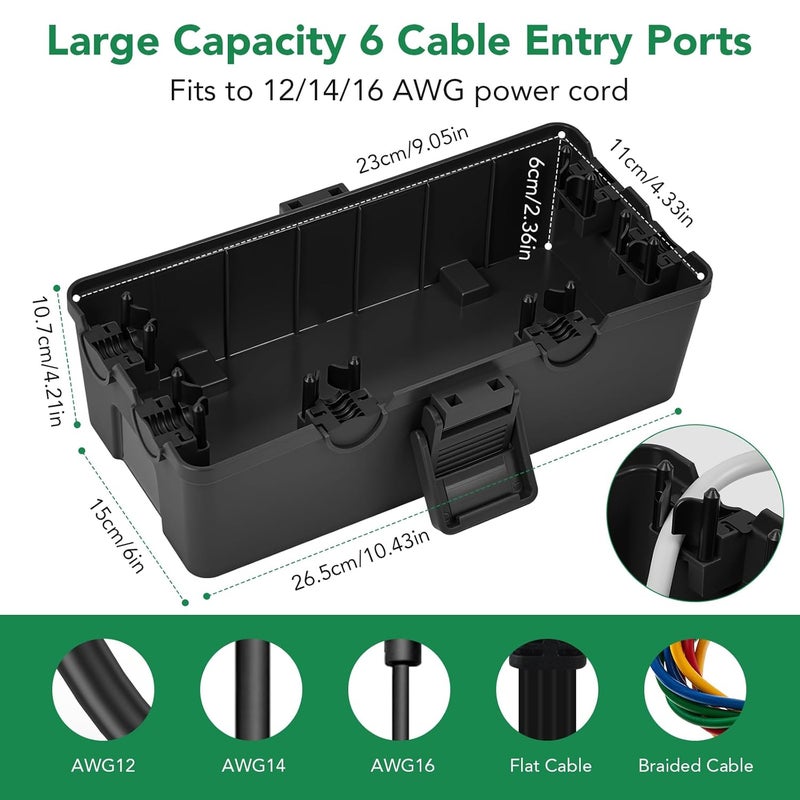 Havenso Medium and Small Outdoor Electrical Box, IP54 Waterproof, Extension Cord Cover Protect Power Strip, String Lights, Timer, Plug, Black - Image 2